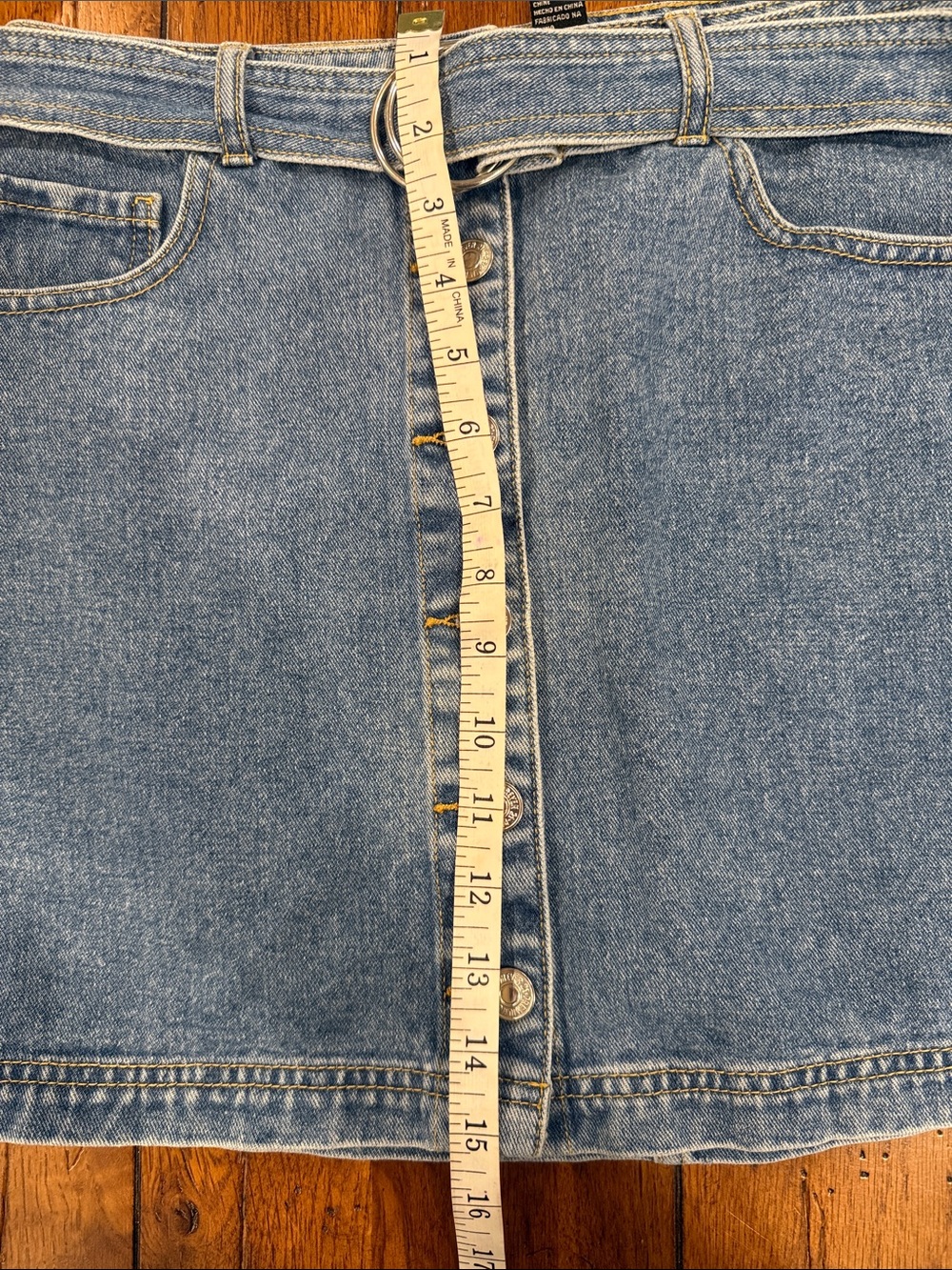 🔥Forever 21 Light Blue Denim Button-Front Mini Tetro Vibes Skirt with Belt - Picture 5 of 6